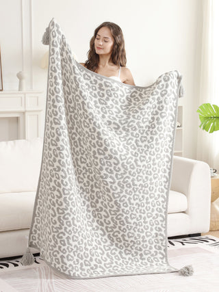 Leopard Pattern Luxury Soft Throw Blanket w/ Tassels
