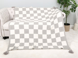 Checkered Pattern Luxury Soft Throw Blanket w/ Tassels