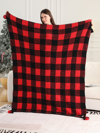 Buffalo Check Pattern Luxury Soft Throw Blanket w/ Tassels