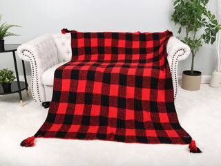 Buffalo Check Pattern Luxury Soft Throw Blanket w/ Tassels