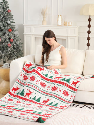 Christmas Themed Pattern Luxury Soft Throw Blanket w/ Tassels