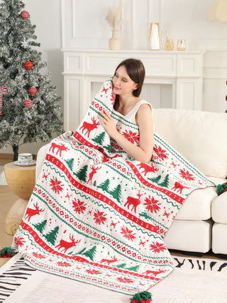 Christmas Themed Pattern Luxury Soft Throw Blanket w/ Tassels