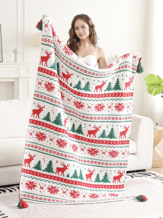 Christmas Themed Pattern Luxury Soft Throw Blanket w/ Tassels