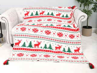 Christmas Themed Pattern Luxury Soft Throw Blanket w/ Tassels