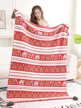 Christmas Themed Pattern Luxury Soft Throw Blanket w/ Tassels