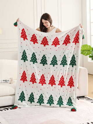 Christmas Themed Pattern Luxury Soft Throw Blanket w/ Tassels
