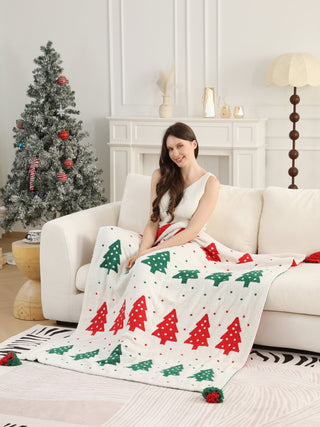 Christmas Themed Pattern Luxury Soft Throw Blanket w/ Tassels