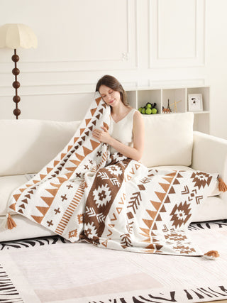 Tribal Pattern Luxury Soft Throw Blanket w/ Tassels