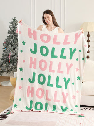 Holly Jolly - Christmas Themed Pattern Luxury Soft Throw Blanket w/ Tassels