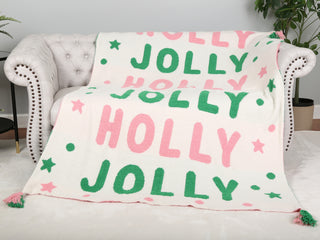 Holly Jolly - Christmas Themed Pattern Luxury Soft Throw Blanket w/ Tassels