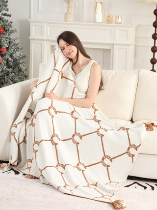 Horseshoe Pattern Luxury Soft Throw Blanket w/ Tassels