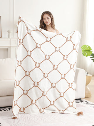 Horseshoe Pattern Luxury Soft Throw Blanket w/ Tassels