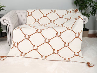 Horseshoe Pattern Luxury Soft Throw Blanket w/ Tassels