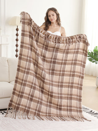 Plaid Pattern Luxury Soft Throw Blanket w/ Fringe