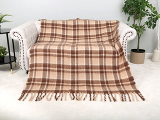 Plaid Pattern Luxury Soft Throw Blanket w/ Fringe