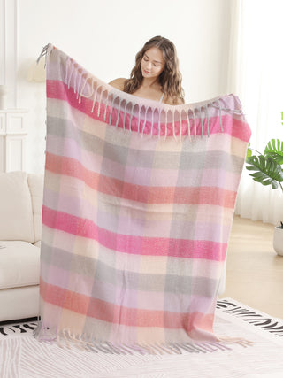 Plaid Pattern Luxury Soft Throw Blanket w/ Fringe
