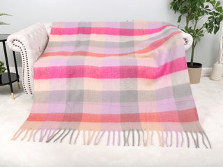 Plaid Pattern Luxury Soft Throw Blanket w/ Fringe