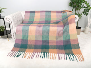 Plaid Pattern Luxury Soft Throw Blanket w/ Fringe