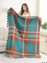 Plaid Pattern Luxury Soft Throw Blanket w/ Fringe