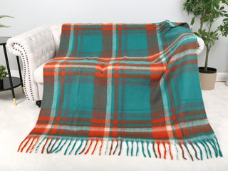 Plaid Pattern Luxury Soft Throw Blanket w/ Fringe