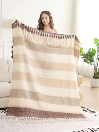 Striped Pattern Luxury Soft Throw Blanket w/ Fringe