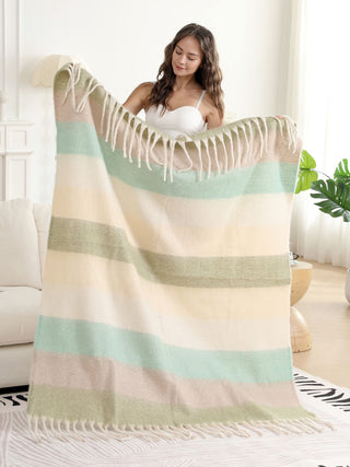 Striped Pattern Luxury Soft Throw Blanket w/ Fringe