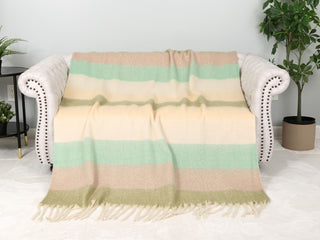 Striped Pattern Luxury Soft Throw Blanket w/ Fringe