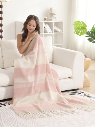 Striped Pattern Luxury Soft Throw Blanket w/ Fringe