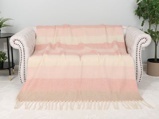 Striped Pattern Luxury Soft Throw Blanket w/ Fringe
