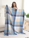 Checkered Pattern Luxury Soft Throw Blanket w/ Fringe