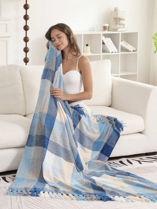 Checkered Pattern Luxury Soft Throw Blanket w/ Fringe