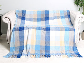 Checkered Pattern Luxury Soft Throw Blanket w/ Fringe