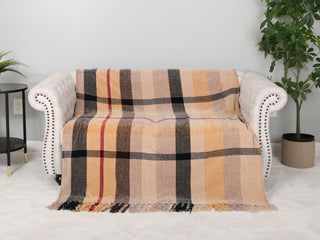 Checkered Pattern Luxury Soft Throw Blanket w/ Fringe