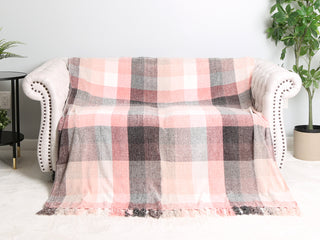 Checkered Pattern Luxury Soft Throw Blanket w/ Fringe