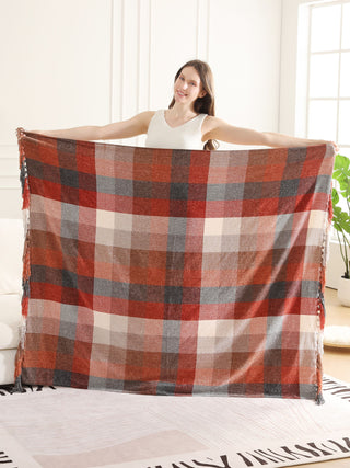 Checkered Pattern Luxury Soft Throw Blanket w/ Fringe