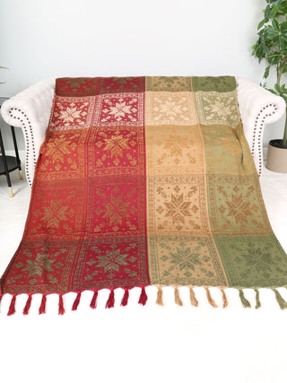 Snowflake Pattern Luxury Soft Throw Blanket w/ Fringe