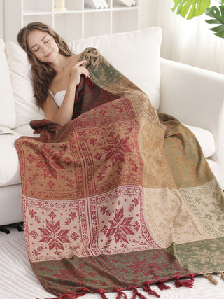 Snowflake Pattern Luxury Soft Throw Blanket w/ Fringe