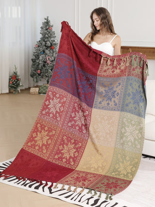 Snowflake Pattern Luxury Soft Throw Blanket w/ Fringe