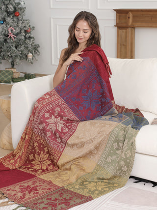 Snowflake Pattern Luxury Soft Throw Blanket w/ Fringe