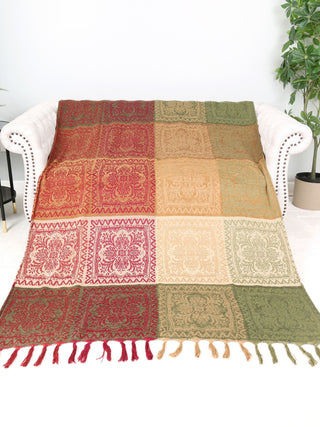 Floral Pattern Luxury Soft Throw Blanket w/ Fringe