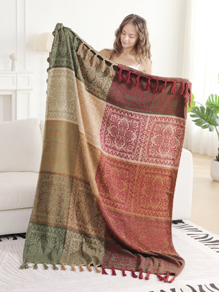 Floral Pattern Luxury Soft Throw Blanket w/ Fringe