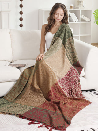 Floral Pattern Luxury Soft Throw Blanket w/ Fringe