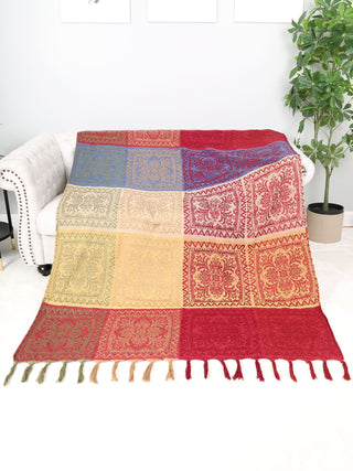 Floral Pattern Luxury Soft Throw Blanket w/ Fringe