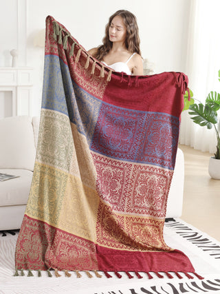 Floral Pattern Luxury Soft Throw Blanket w/ Fringe