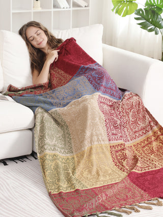 Floral Pattern Luxury Soft Throw Blanket w/ Fringe