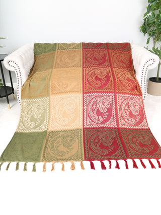 Paisley Pattern Luxury Soft Throw Blanket w/ Fringe