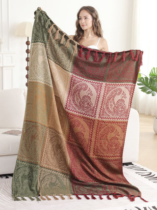 Paisley Pattern Luxury Soft Throw Blanket w/ Fringe