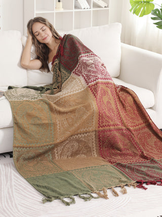 Paisley Pattern Luxury Soft Throw Blanket w/ Fringe