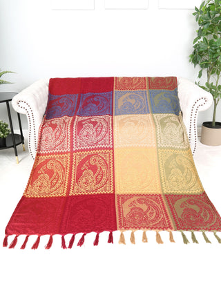 Paisley Pattern Luxury Soft Throw Blanket w/ Fringe