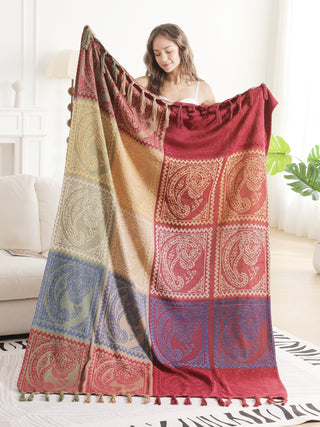 Paisley Pattern Luxury Soft Throw Blanket w/ Fringe